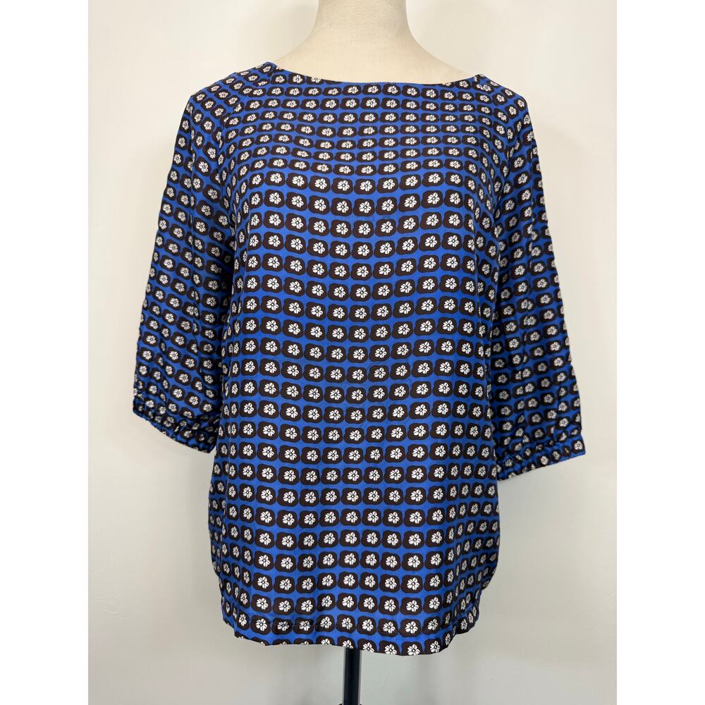 Micc Beirn Size Large 3/4 Sleeve Floral Flowy Top 100% Silk‎ Office Quiet Luxury